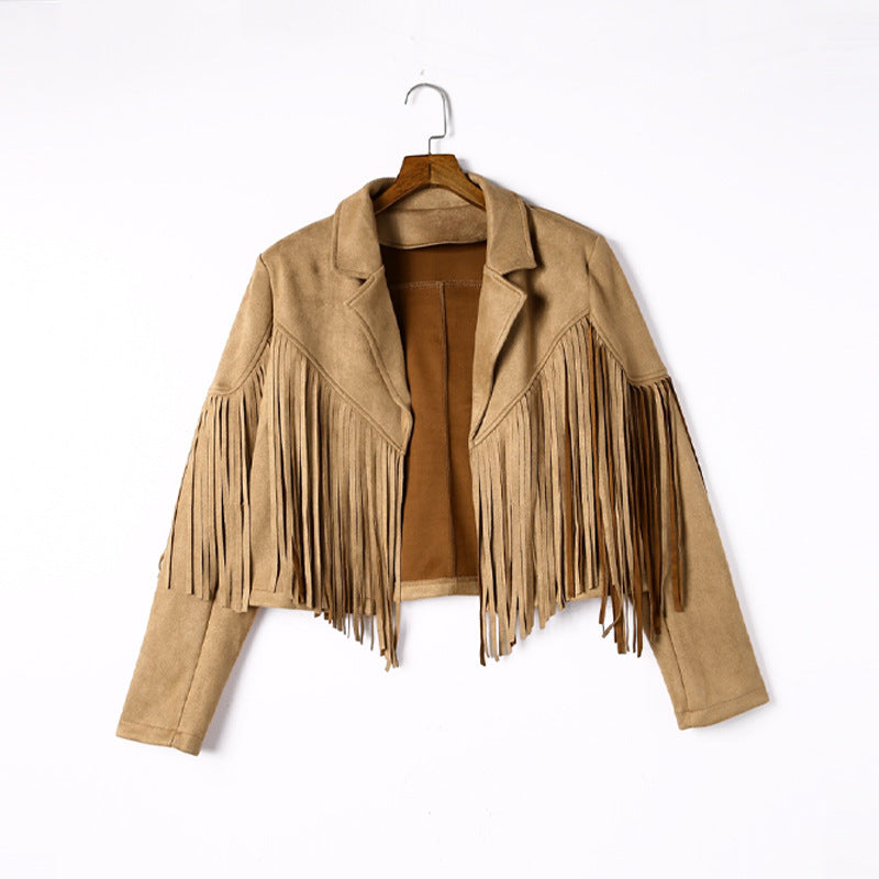 Lederjacke Damen Fransen Suede-Look Modern