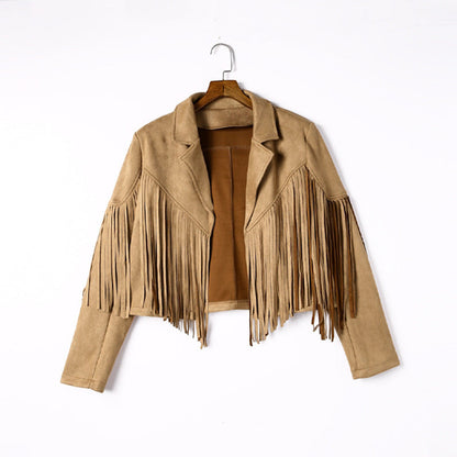 Lederjacke Damen Fransen Suede-Look Modern