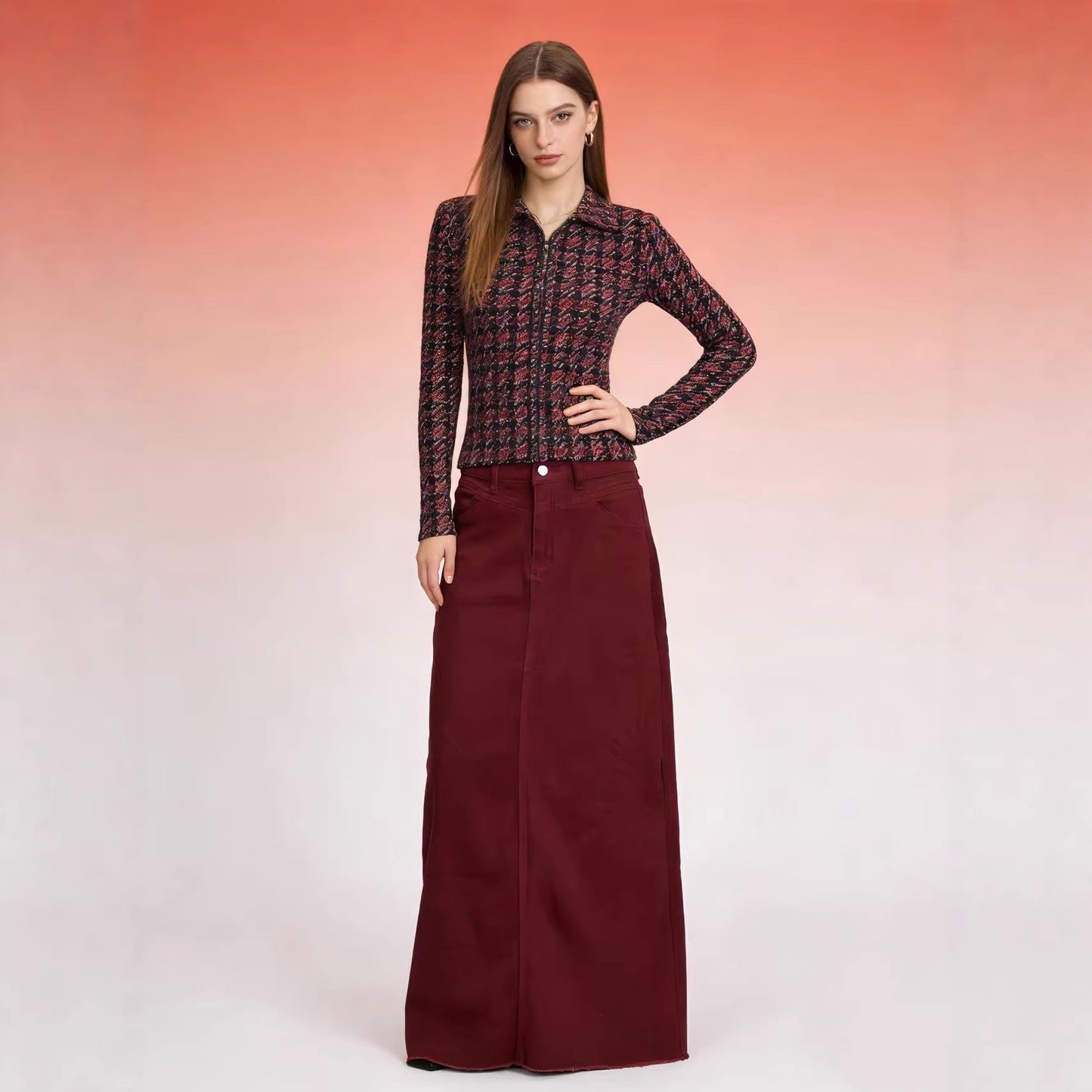 Damen Maxi-Rock Jeans Hochwerder mit Fransen - BerlinGlamour