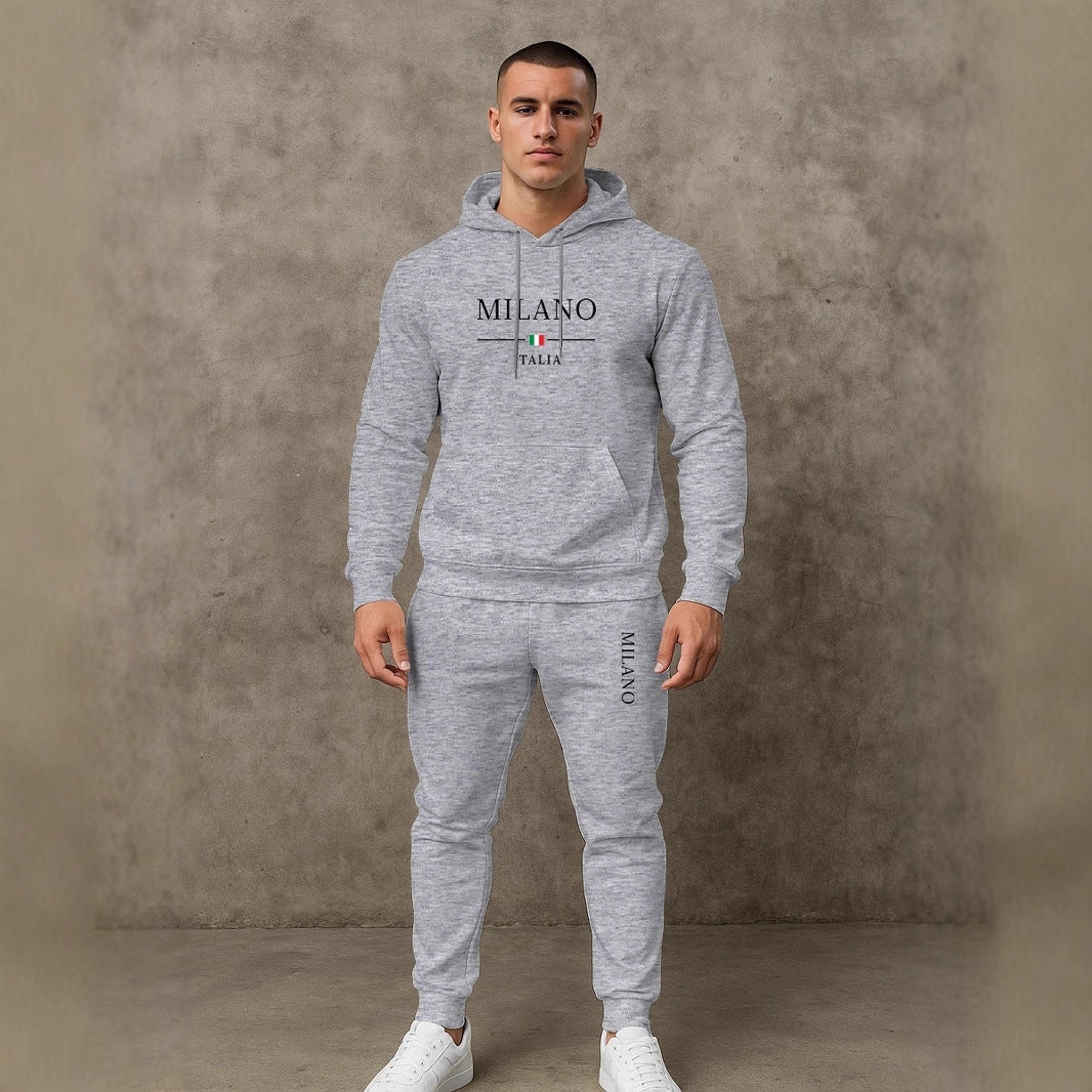 Herren Sportliche Jogginghose Hoodie Set Grau Sportlich
