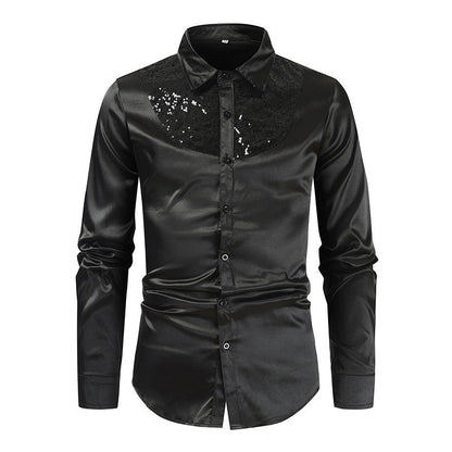 Elegantes Herren Satinhemd mit Pailletten Glanz