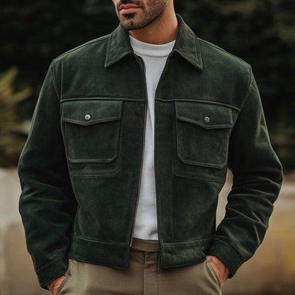 Herren Lederjacke Wildleder Modern mit Taschen