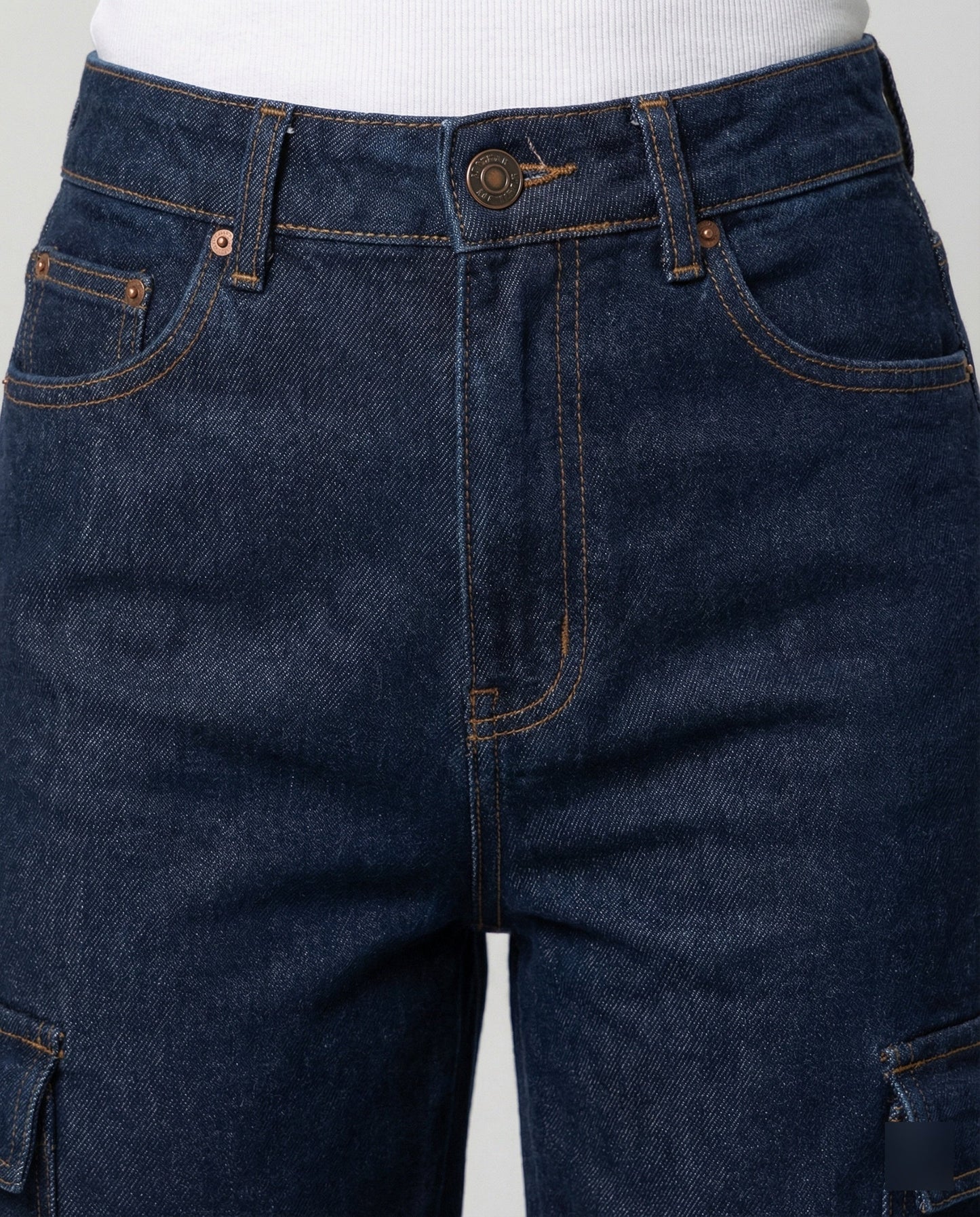 Damen Jeans Hochtaillig Baggy Stil Cargo Taschen