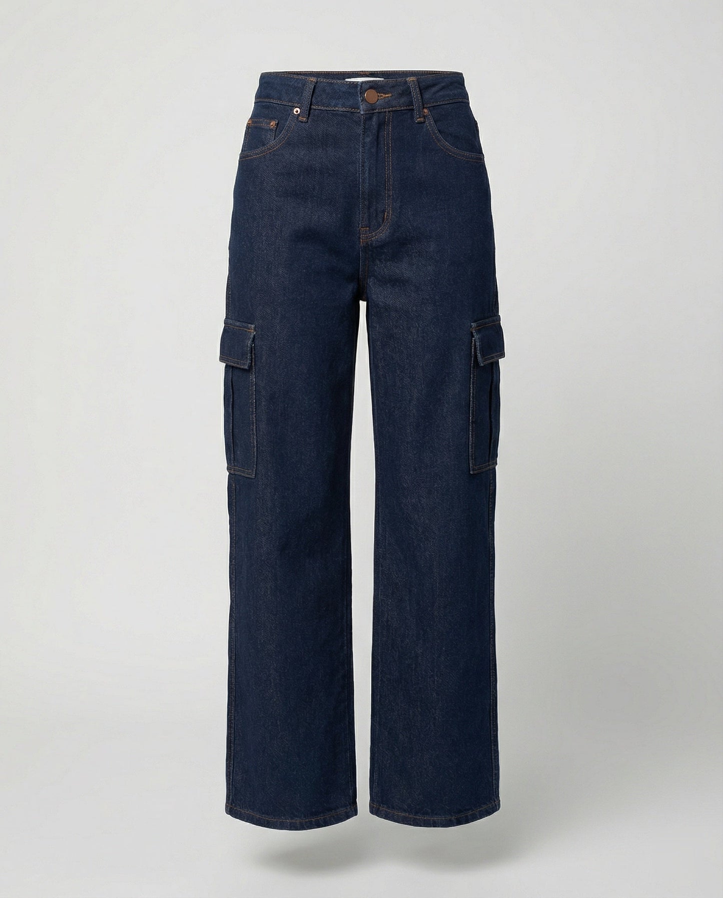 Damen Jeans Hochtaillig Baggy Stil Cargo Taschen