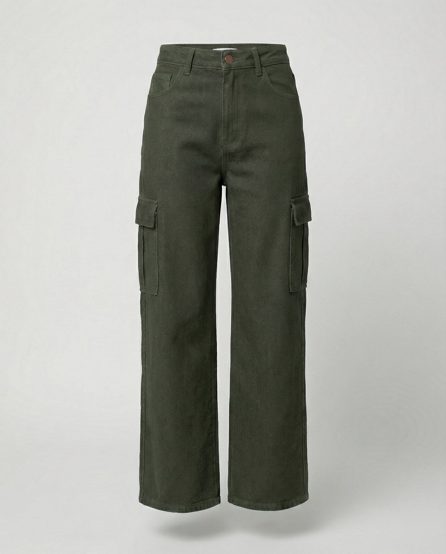 Damen Jeans Hochtaillig Baggy Stil Cargo Taschen