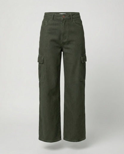 Damen Jeans Hochtaillig Baggy Stil Cargo Taschen