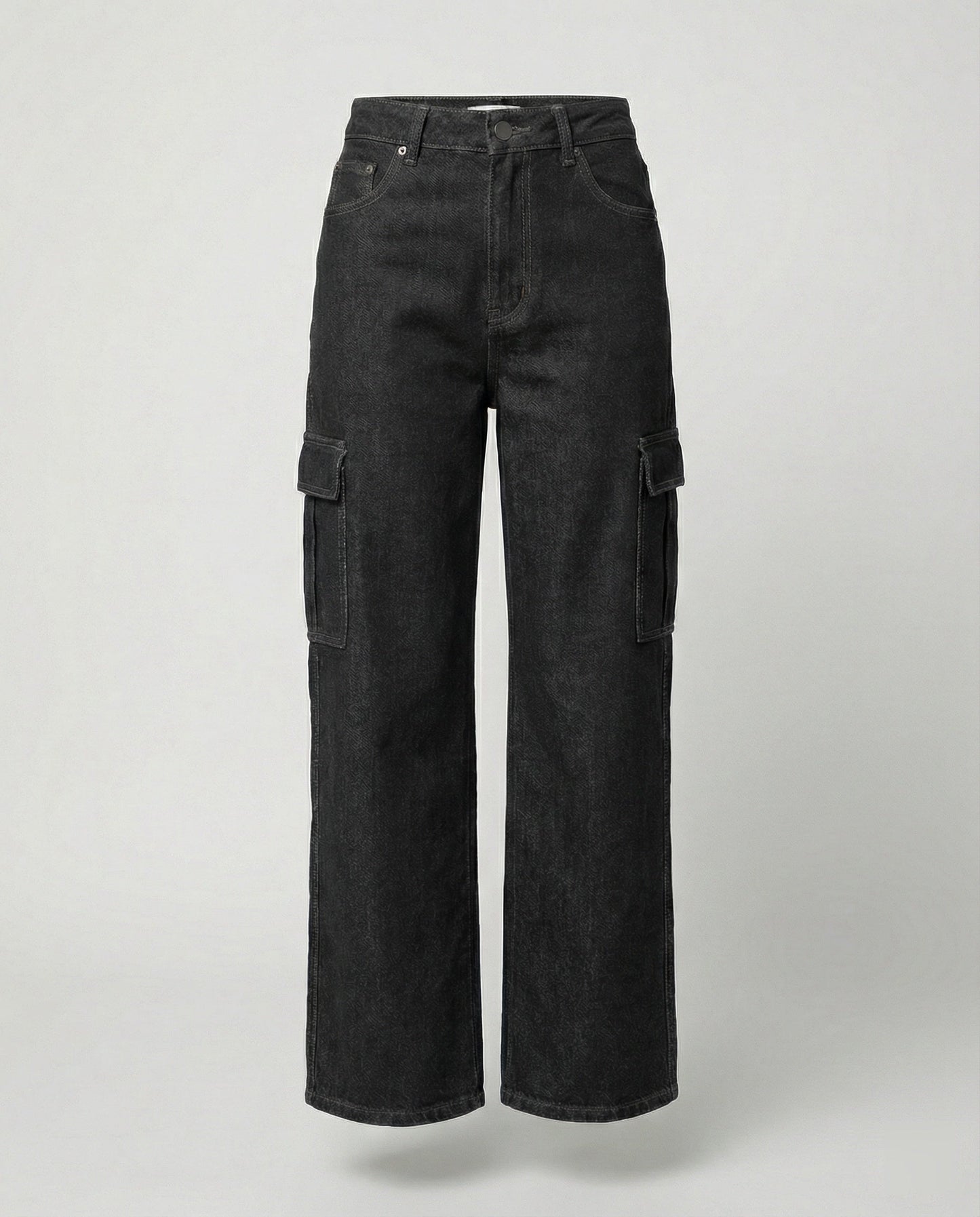 Damen Jeans Hochtaillig Baggy Stil Cargo Taschen
