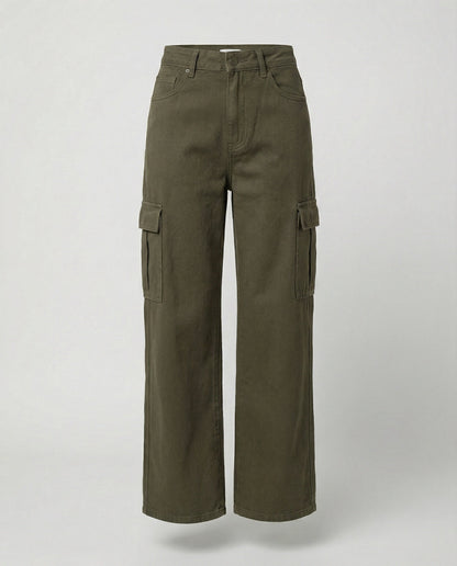 Damen Jeans Hochtaillig Baggy Stil Cargo Taschen