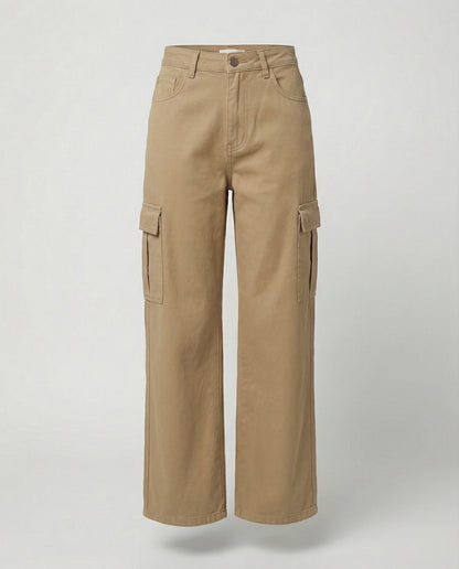 Damen Jeans Hochtaillig Baggy Stil Cargo Taschen