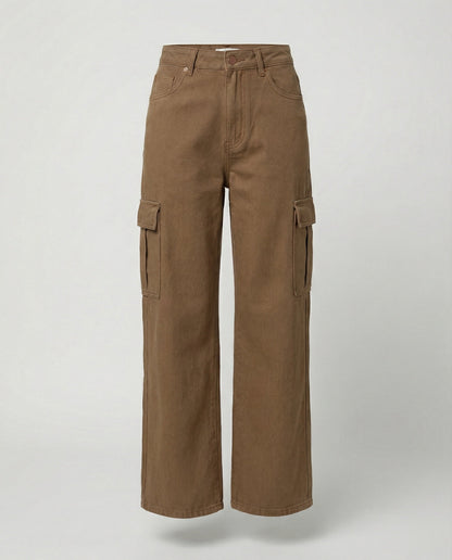 Damen Jeans Hochtaillig Baggy Stil Cargo Taschen