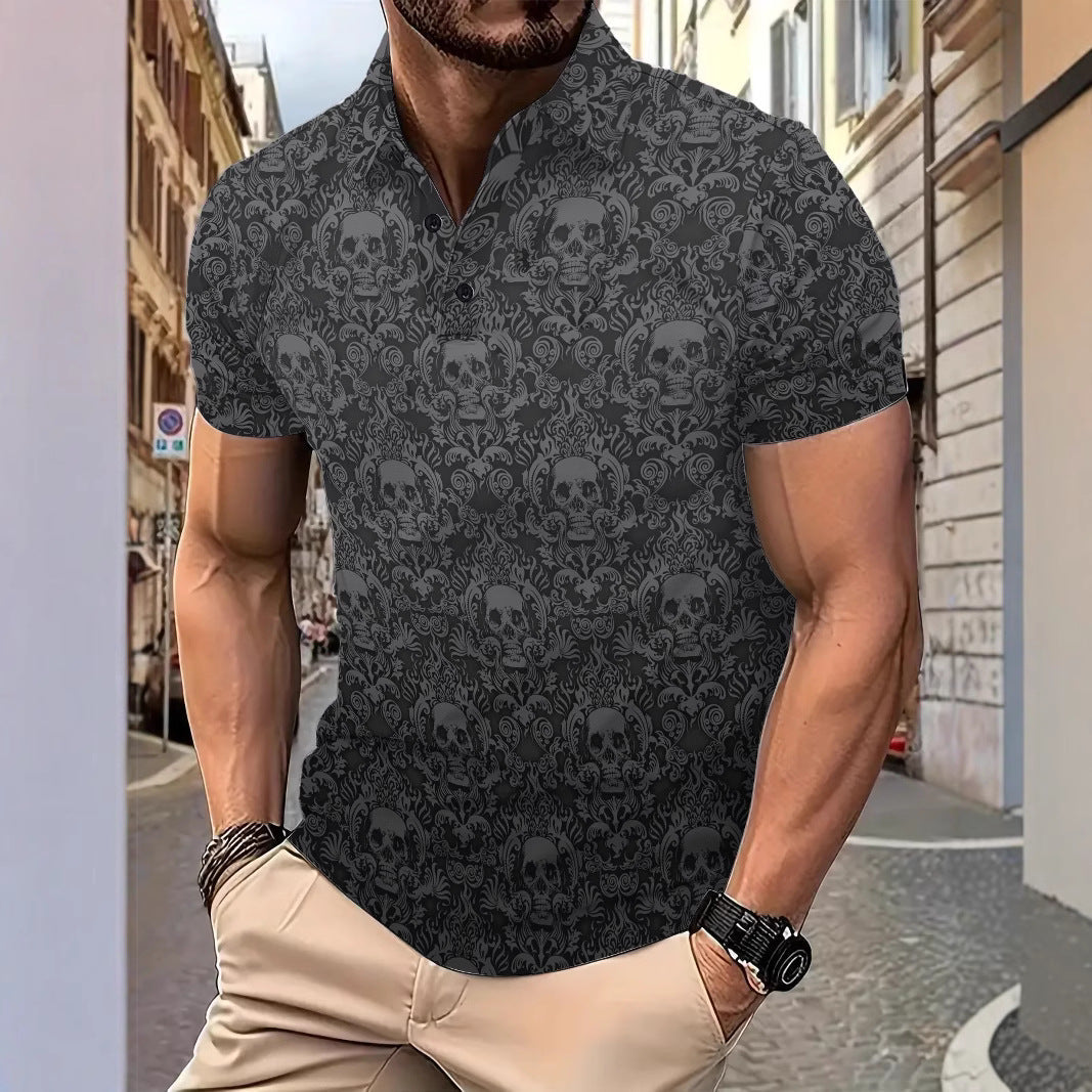 Herren Poloshirt Kurzarm Totenkopf Design atmungsaktiv - BerlinGlamour