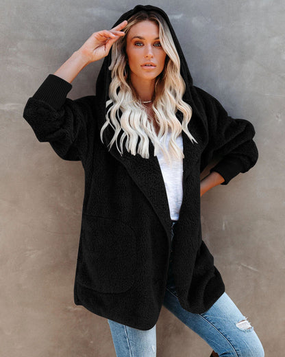 Damen Kapuzenjacke Warm Flauschig mit Taschen