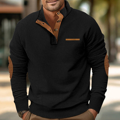 Herren Pullover Reißverschluss Leder Details Modern