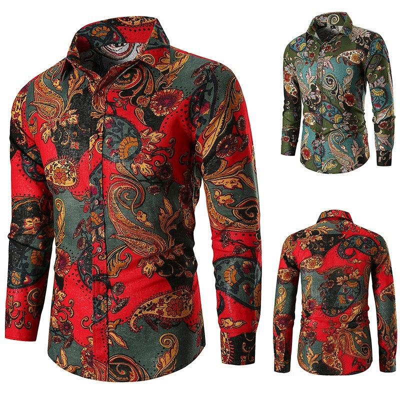 Herren Langarmhemd Paisley Muster Feine Baumwolle