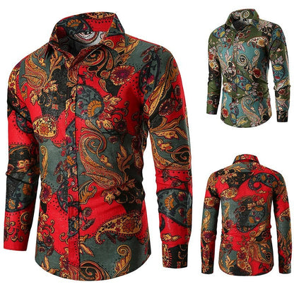 Herren Langarmhemd Paisley Muster Feine Baumwolle