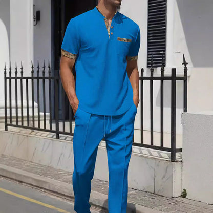 Herren Outfit-Set Modisch mit Struktur-Oberteil und Lederhose