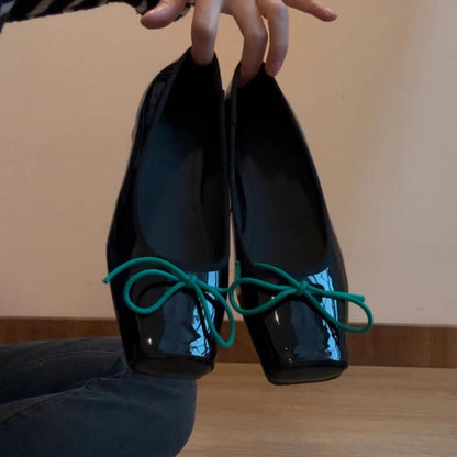 Damen Ballerinas Glänzend mit Schleife Spitze