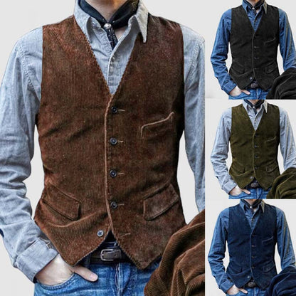 Herren Weste Cord Weich Klassisch Taschen - BerlinGlamour