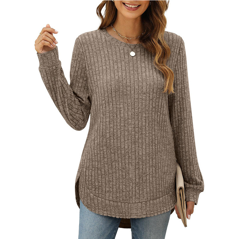 Damen Pullover Bequem Rundhals mit Schlitzen