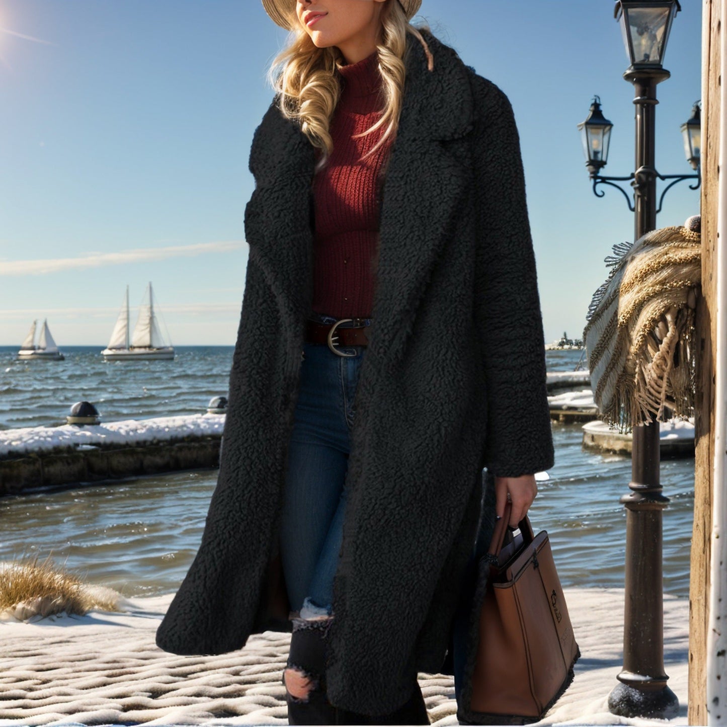 Damen Teddy-Mantel Übergroß Weich Gefüttert Winter