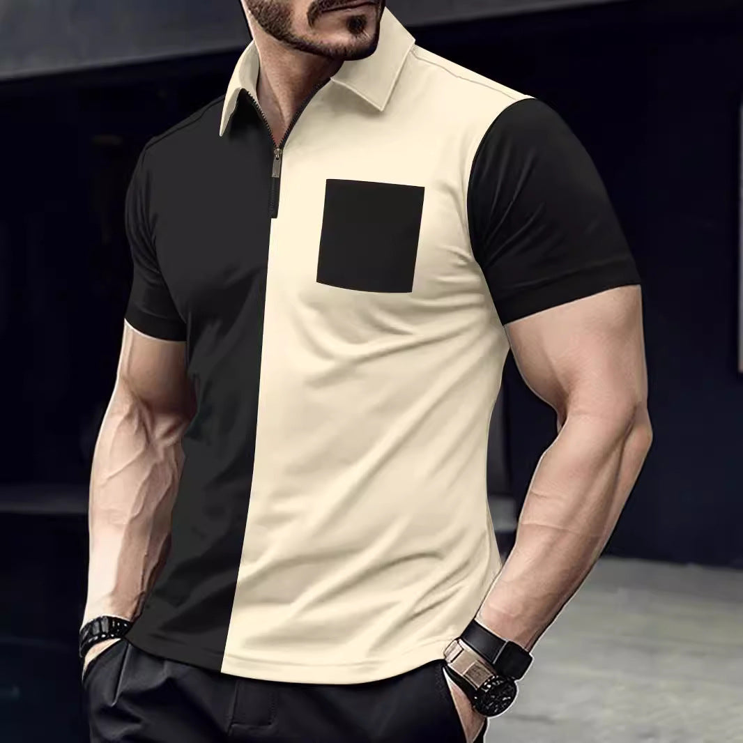 Moderne Kurzarmshirt mit Reißverschluss und kontrastierenden Farbschnitten BerlinGlamour.