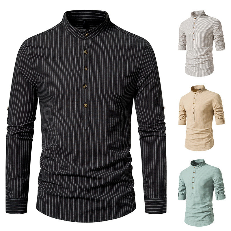 Herren Hemd Stehkragen mit feinen Streifen Modern