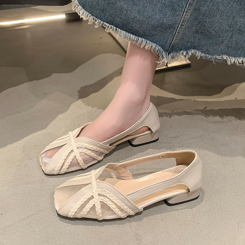Damen Slipper Elegante Transparent Geflochtene Optik