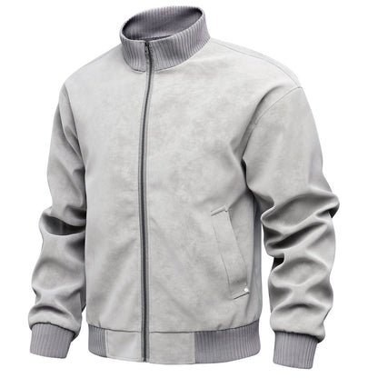 Herren Lederjacke Sportlich Elegant mit Stehkragen und Taschen