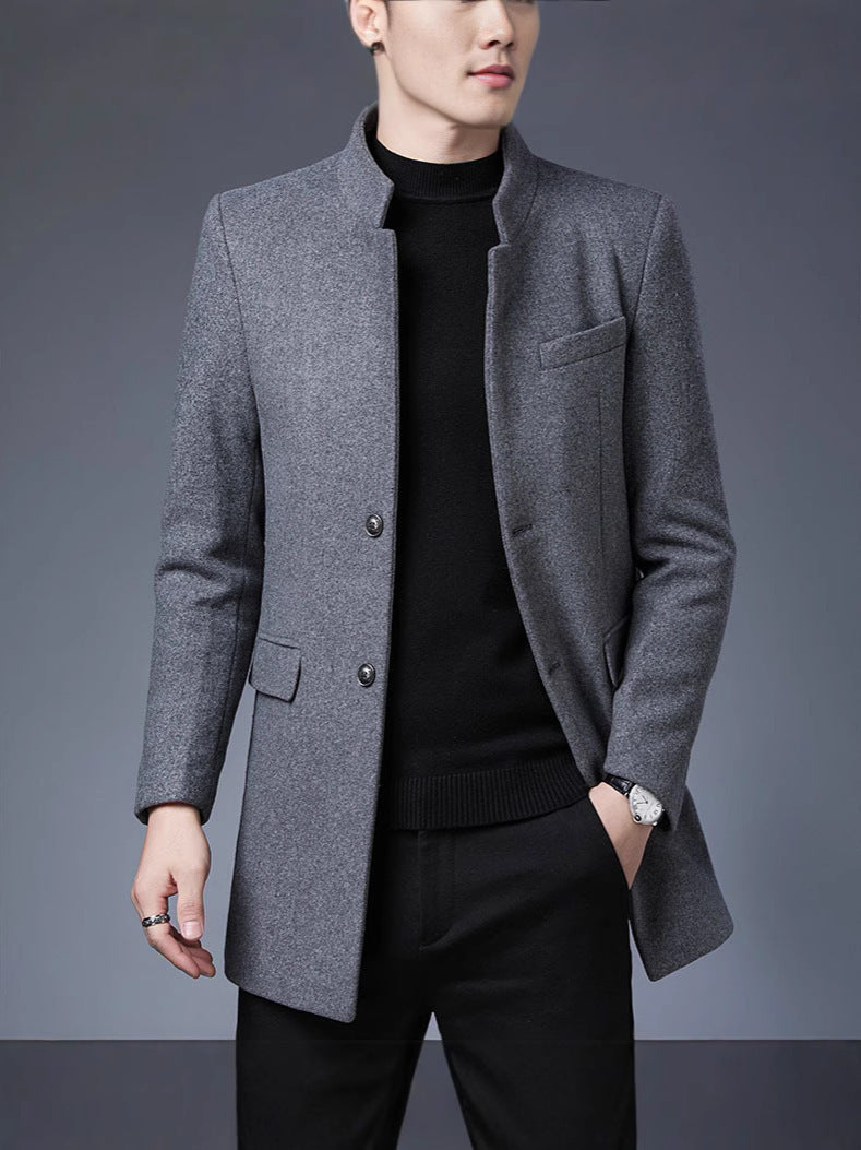 Eleganter Herren Wollmantel Schwarz Modern