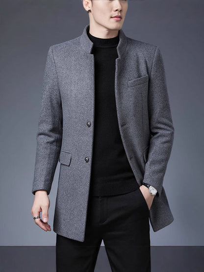 Eleganter Herren Wollmantel Schwarz Modern