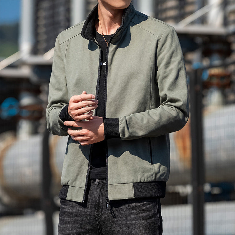 Herren Lederjacke Übergangsjacke Reißverschluss Stehkragen Modern