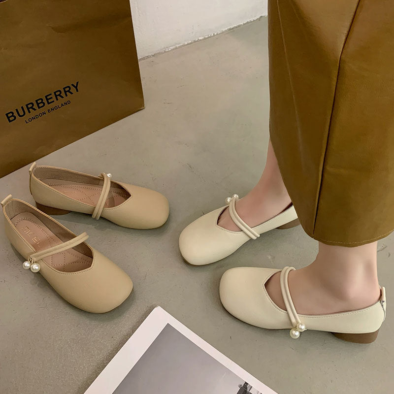 Damen Ballerinas Schuhe mit Riemchen und Perlen - BerlinGlamour