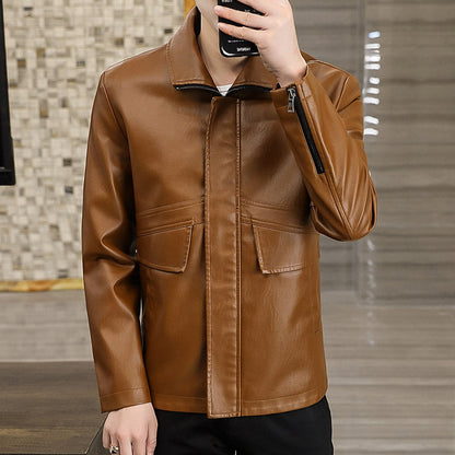 Herren Lederjacke Modern mit Taschen und Slim-Fit-Schnitt