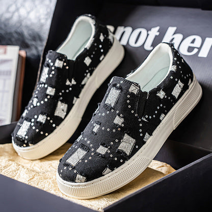 Damen Sneaker Glitzer Slip-On Schuhe Elegante Mode