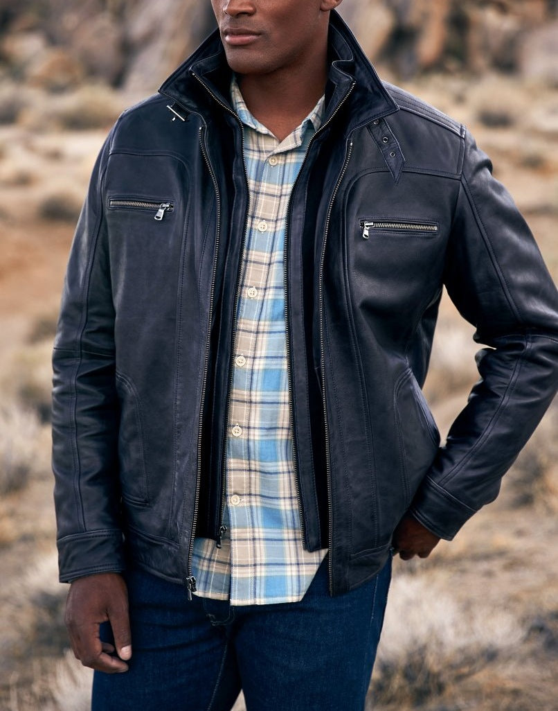 Lederjacke Herren Modern Stehkragen Vieltaschig