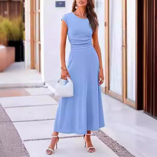 Damen Maxikleid Elegant mit Raffung Schnitt Lang
