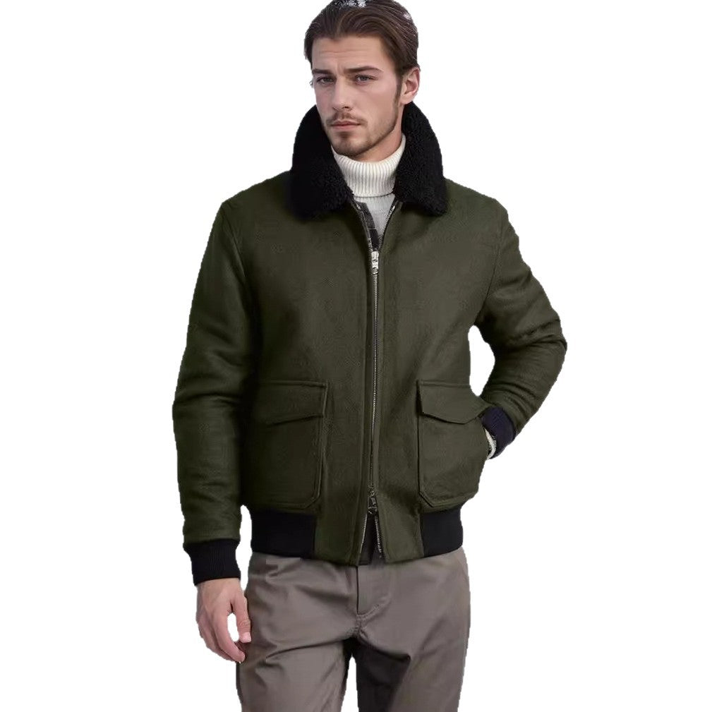 Leder Bikerjacke Herren Warm Schwarz Modern