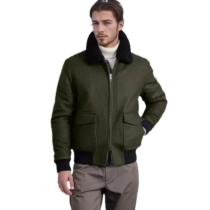 Leder Bikerjacke Herren Warm Schwarz Modern