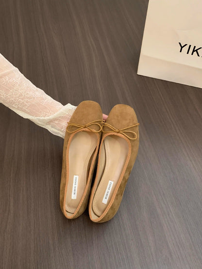 Damen Ballerinas Wildleder Schnürsenkel Schleife Elegant