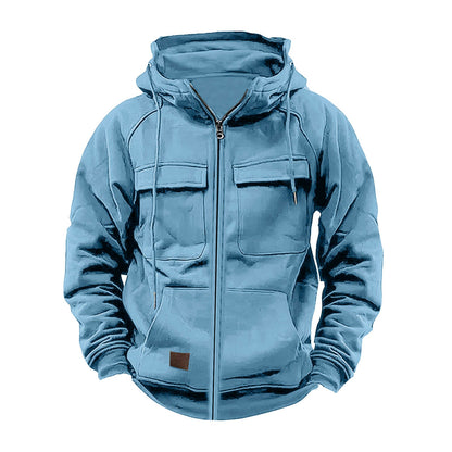 Herren Kapuzenjacke Multifunktional Reißverschluss Taschen