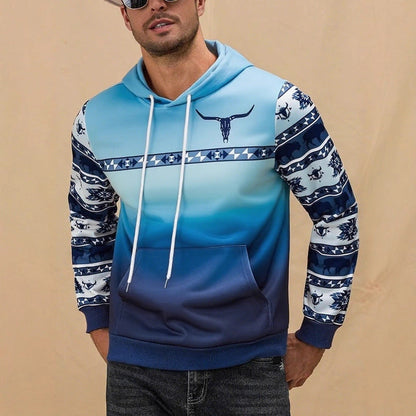 Herren Kapuzenpullover Modernes Tribal Muster Grau