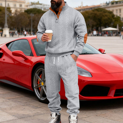 Herren Jogginganzug Strick Modern mit Kragen und Taschen