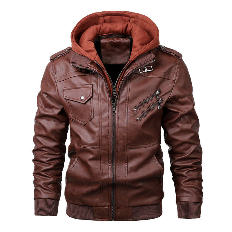 Lederjacke Herren Luxus Ledermantel mit Kapuze