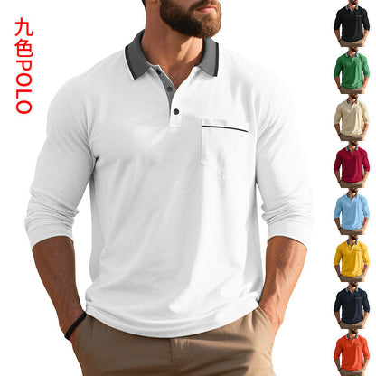 Herren Poloshirt Langarm Modern mit Kragen und Brusttasche - BerlinGlamour