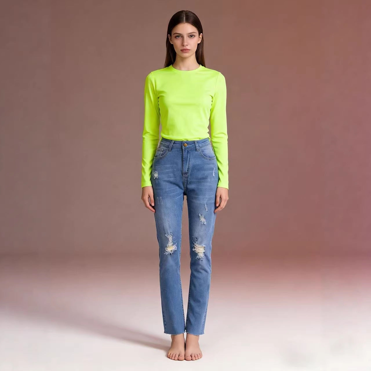 Damen Highwaist Jeans Ripped Slim Fit