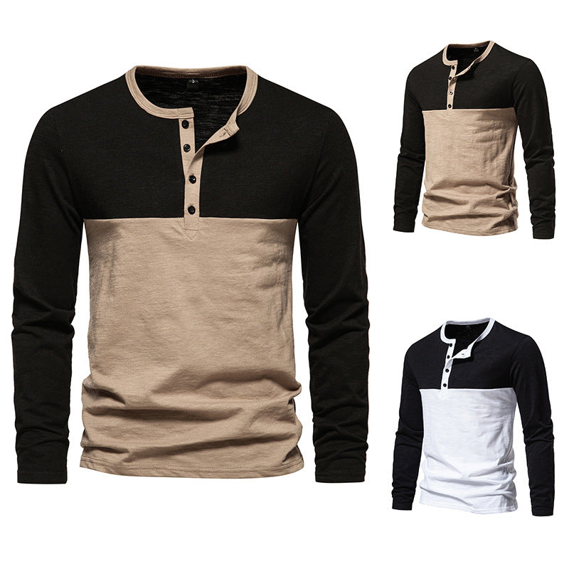 Herren Langarmshirt Mit Kontrastärmeln Modern Knopfdetails