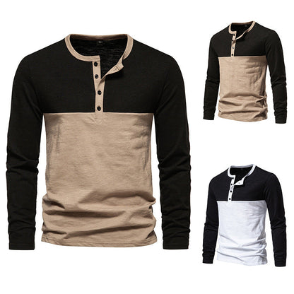 Herren Langarmshirt Mit Kontrastärmeln Modern Knopfdetails