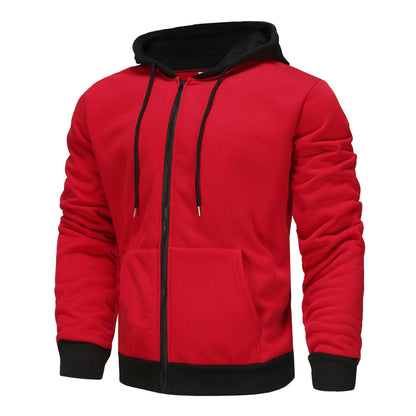 Herren Hoodie Zip mit Kontrastfarbe und Kängurutasche Sportlich