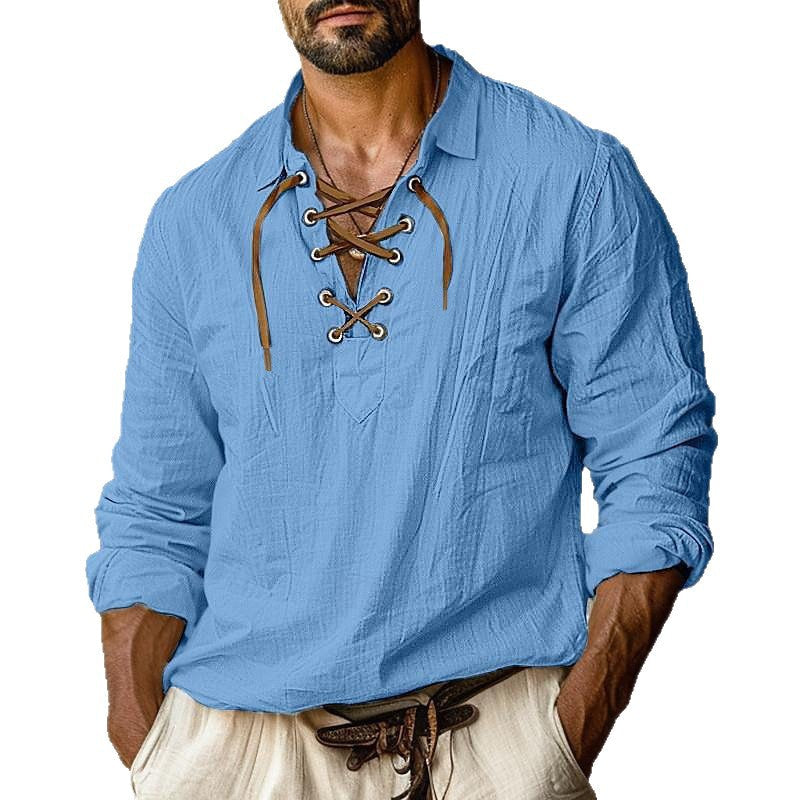 Herren Langarmhemd mit Schnürverschluss Modern Style