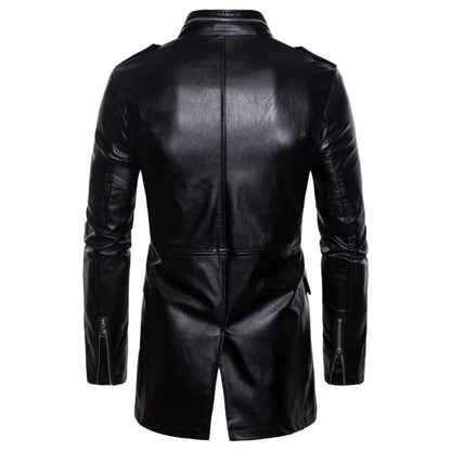 Ledermantel Herren Lang Asymmetrisch Schwarz